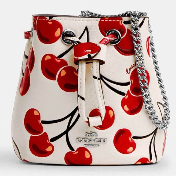 COACH DRAWSTRING WRISTLET WITH CHERRY PRINT CHALK MULTI - Picture 3 of 10